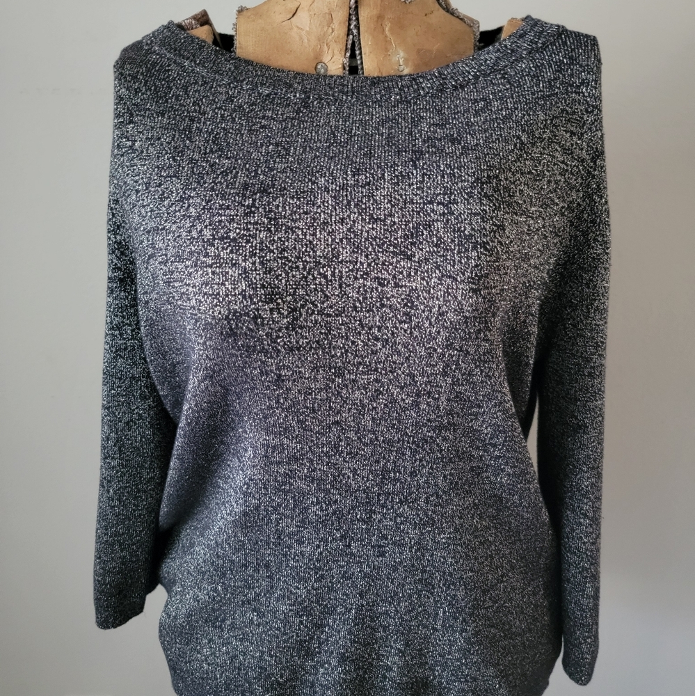 Liz Claiborne Career Women's  Metallic Black / Silver Sweater Size PL